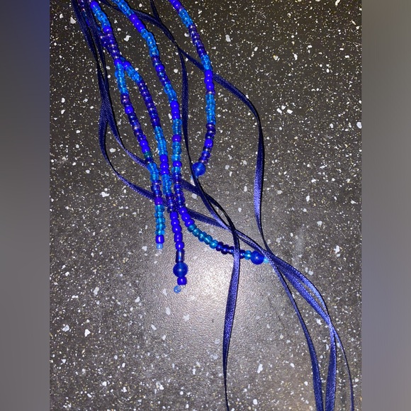 NEW! Unique Handmade Embellished Hair Elastic w Ribbons & Beaded Glass Streamers - Picture 3 of 4